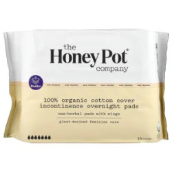 Прокладки з органічної бавовни нічні з крильцями, The Honey Pot Company Non-Herbal Cotton Pads With Wings, 16 шт