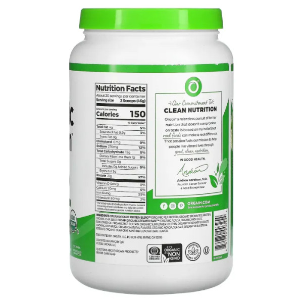 Рослинний протеїн, Organic Protein Powder, Orgain, органік, порошок, ваніль, 920 г