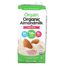 Мигдальне молоко + рослинний протеїн, Orgain Organic Almondmilk + Protein, органік, несолодка ваніль, 946 мл