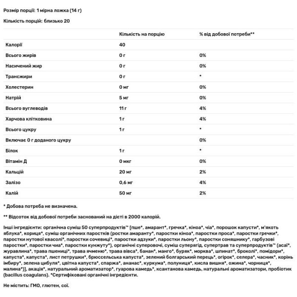 Суперфуд+пробіотики, Organic Superfoods+Probiotics, Orgain, органік, суперживильний порошок, оригінальний, 280 г