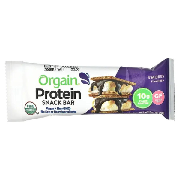 Батончики з рослинним протеїном, Organic Plant-Based Protein Bar, Orgain, органік, S'mores, 12 батончиків по 40 г кожен