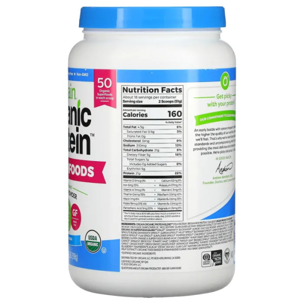Протеїн та суперфуд, Organic Protein & Superfoods, Orgain, органік, порошок на рослинній основі, ваніль, 918 г