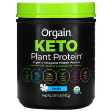 Рослинний кето-протеїн, Orgain Keto Organic Plant Protein, з маслами кокосу та авокадо, смак ваніль, 440 г