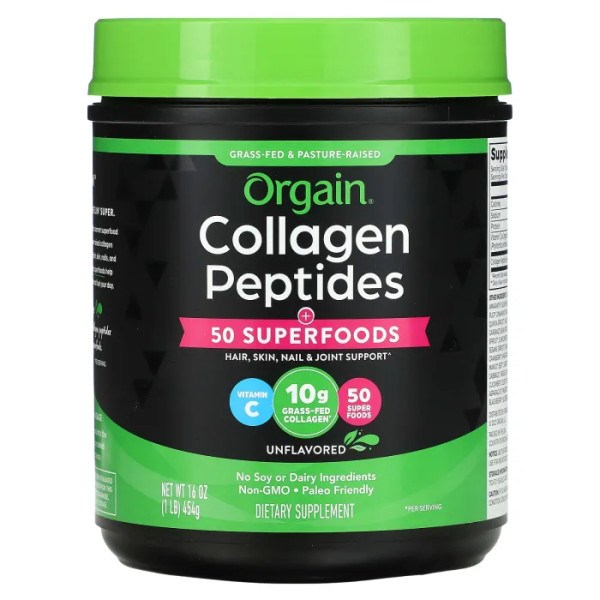Колагенові пептиди, Collagen Peptides, Orgain, плюс 50 суперпродуктів, без смаку, 454 г