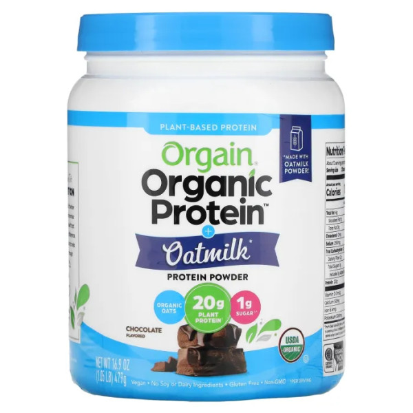 Рослинний протеїн + вівсяне молоко, Organic Protein Powder + Oatmilk, Orgain, органік, смак шоколаду, 479 г