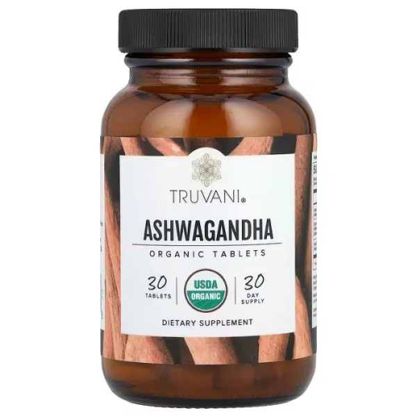 Ашвагандха, Ashwagandha, Truvani, органік, 650 мг, 30 таблеток