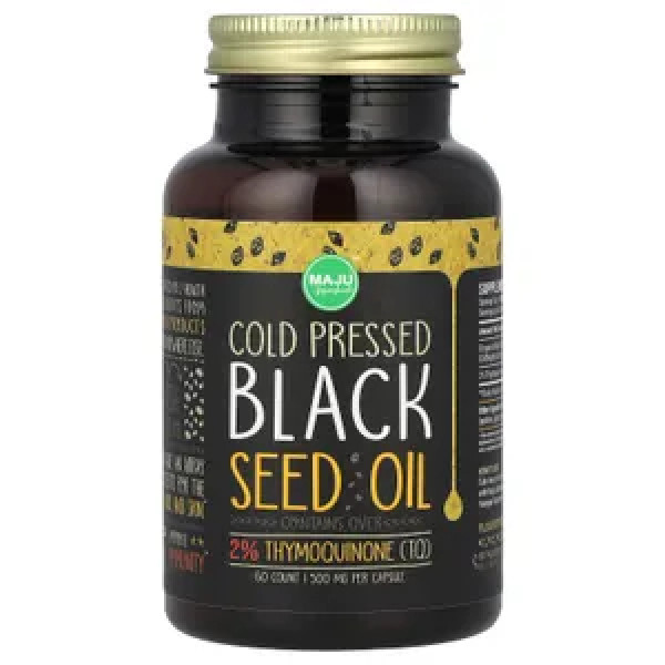 Олія чорного кмину, Cold-Pressed Black Seed Oil, Maju Superfoods, холодного віджиму, 500 мг, 60 гелевих капсул