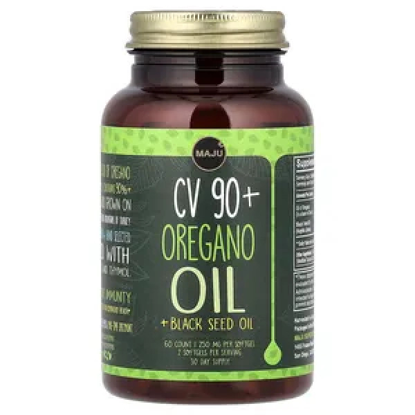 Олія орегано CV 90+ + олія чорного кмину, CV 90+ Oregano Oil + Black Seed Oil, Maju Superfoods, 60 гелевих капсул