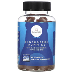 Бузина жувальні, Sunergetic Elderberry Gummies, з вітаміном C та цинком, смак малина, 90 цукерок