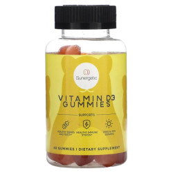Витамин D3 2000 МЕ, жевательные, вкус клубника, персик и манго, Sunergetic Vitamin D3 Gummies, 60 жевательных конфет (1000 МЕ в 1 жевательной)