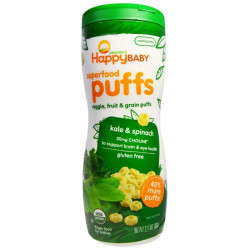 Зерновые пуфы из злаков с капустой и шпинатом, Puffs Happy Family Organics, органик, 60 г