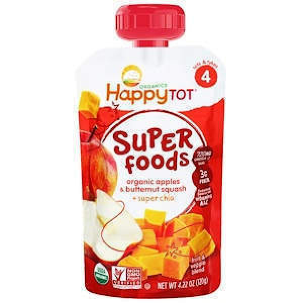 Дитяче харчування з яблук, мускатного гарбуза і чіа, Happytot, Happy Family Organics, 4 прикорм, органік, 120 г