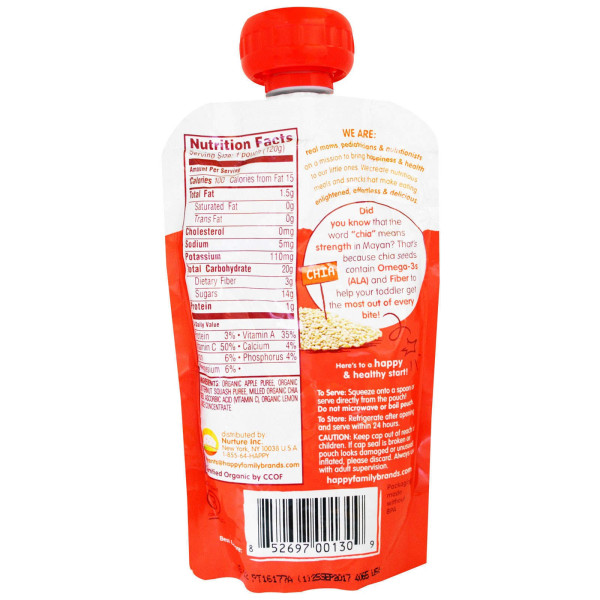 Дитяче харчування з яблук, мускатного гарбуза і чіа, Happytot, Happy Family Organics, 4 прикорм, органік, 120 г