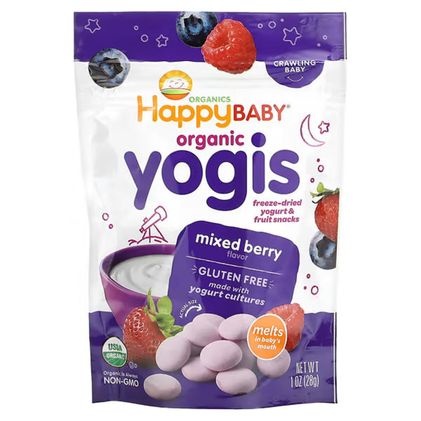 Заморожений йогурт із фруктами, Yogurt and Fruit Snacks, Happy Family Organics, органік, ягідний мікс, 28 г