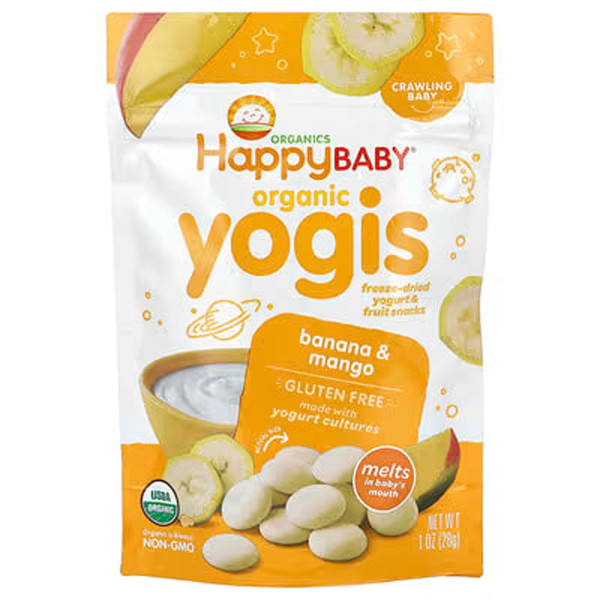 Заморожений йогурт із фруктами, Yogurt and Fruit Snacks, Happy Family Organics, органік, банан та манго, 28 г