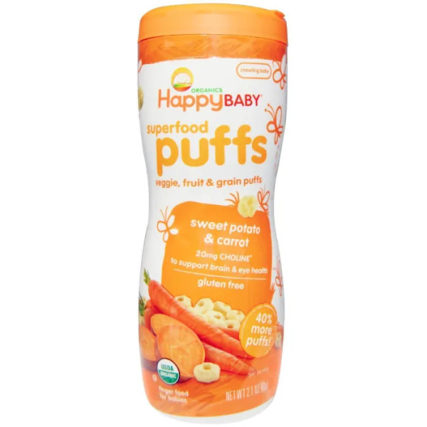 Повітряні пуфи, солодка картопля і морква, Puffs, Nurture Inc. (Happy Baby), 60 г