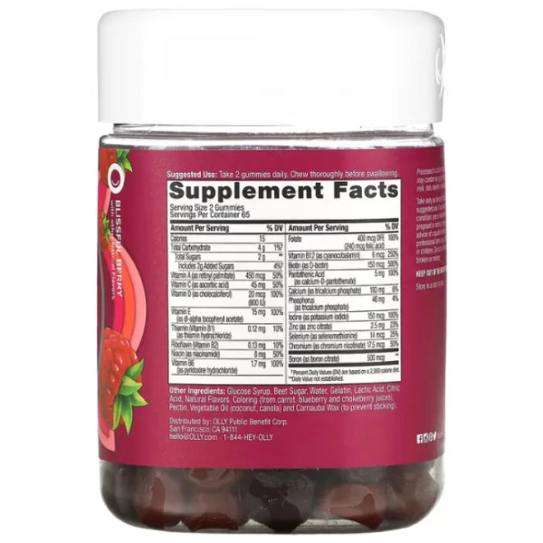 Мультивітамінний комплекс для жінок, Women's Multi, OLLY, з біотином та фолієвою кислотою, ягідне блаженство, 130 жувальних цукерок.