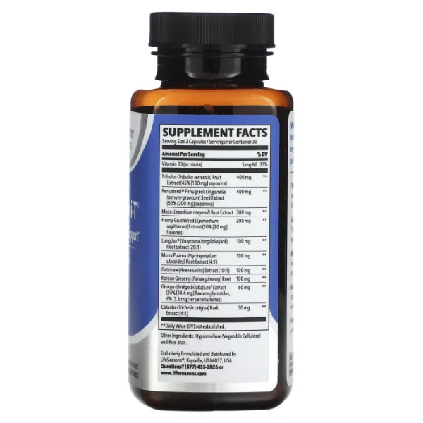 Підтримка рівня тестостерону, Masculini-T, LifeSeasons, для чоловіків, 90 вегетаріанських капсул