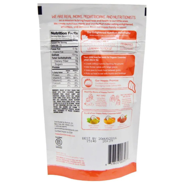 Йогурт, полуниця, малина, морква, Creamies, Nurture Inc, органік, 28 г