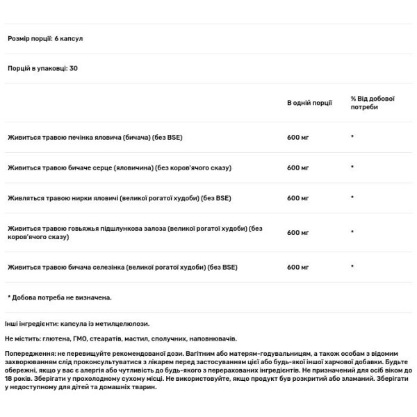 Яловичі органи, висушені, Beef Organs, CodeAge, трав'яної відгодівлі, 180 капсул
