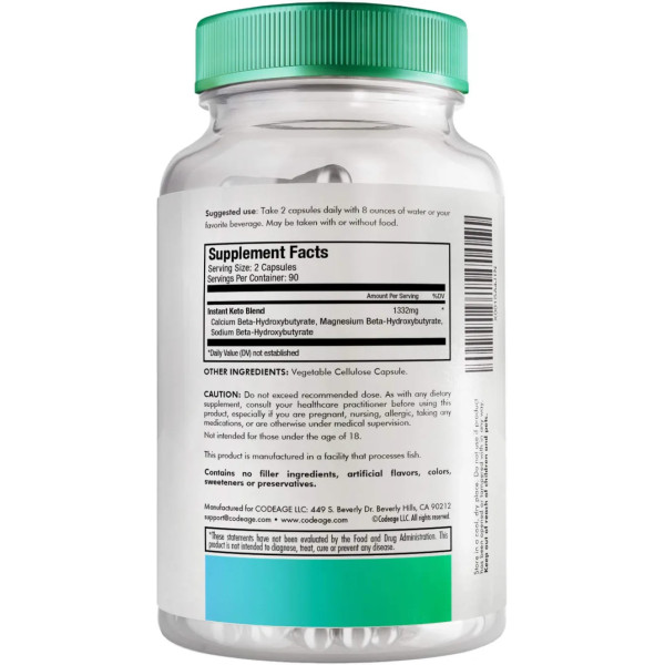 Чисті кетонові солі БХБ, Instant Keto, Codeage, 180 капсул