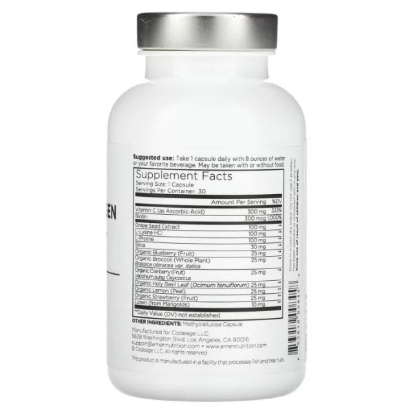 Колаген для волосся, шкіри, нігтів та суглобів, Vegan Collagen Builder+, Codeage, Amen, 30 веганських капсул