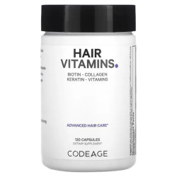 Вітаміни для волосся, CodeAge Hair Vitamins, біотин, колаген, кератин та вітаміни, 120 капсул