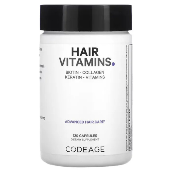 Вітаміни для волосся, Hair Vitamins, CodeAge, біотин, колаген, кератин та вітаміни, 120 капсул