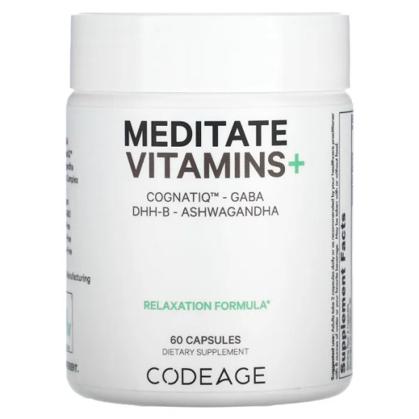 Вітаміни для розуму та релаксації, Meditate Vitamins+, Codeage, з CognatiQ, ГАМК, DHH-B, ашвагандою, 60 капсул