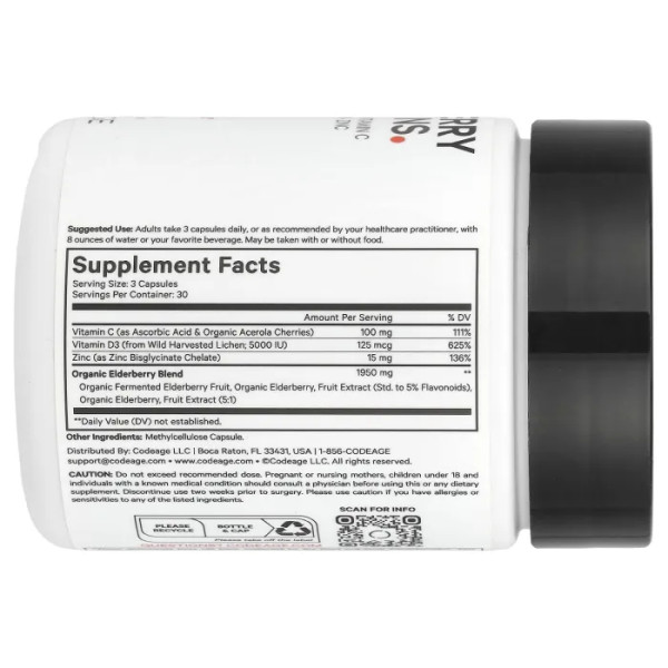 Бузина з вітамінами, Elderberry Vitamins, CodeAge, 90 капсул