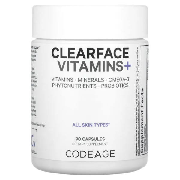 Вітаміни+, Clearface Vitamins+, CodeAge, 90 капсул (біла пляшка)