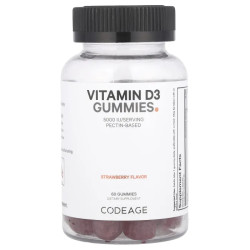 Вітамін D3 5000 МО, CodeAge Vitamin D3 Gummies, смак полуниці, 60 жувальних цукерок