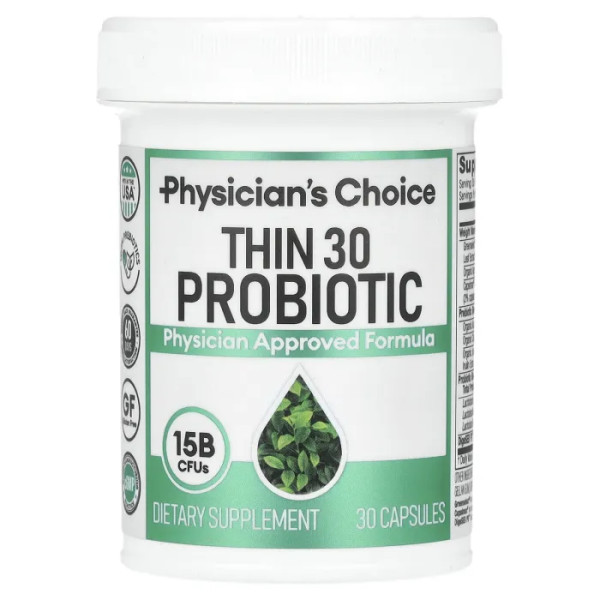 Пробіотики, Thin 30 Probiotic, Physician's Choice, 15 млрд КУО, 30 капсул