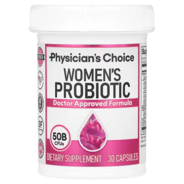 Пробіотики, Women's Probiotic, Physician's Choice, 30 млрд КУО, для жінок, 50 млрд КУО, 30 рослинних капсул з відстроченим вивільненням