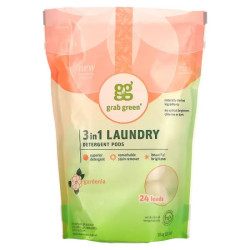 Пральні капсули 3 в 1, GrabGreen Laundry Detergent Pods, гарденія, 24 завантаження, 384 г