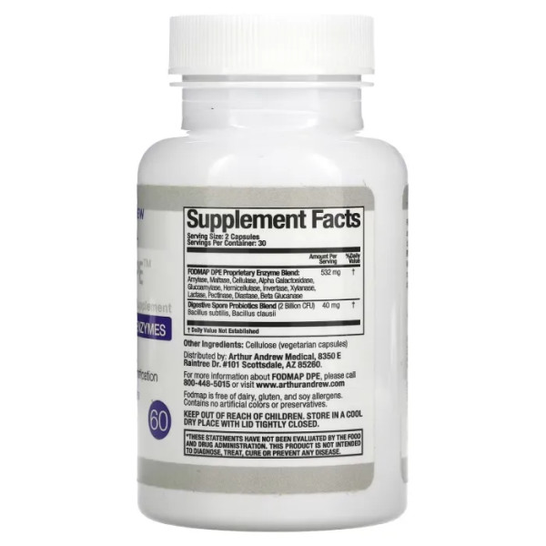 Ферменти та пробіотики, для травлення, FODMAP DPE, Arthur Andrew Medical, 60 капсул