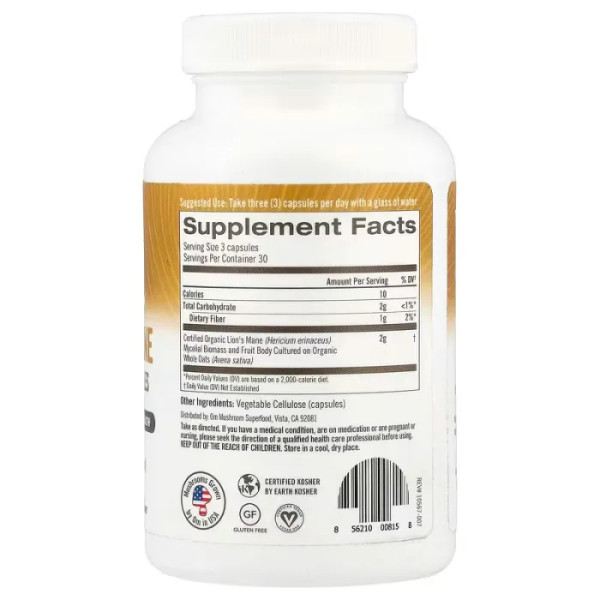 Їжачок гребінчастий, Lion's Mane, Om Mushrooms, суперпродукт, 2000 мг, 90 рослинних капсул (666 мг на капсулу)