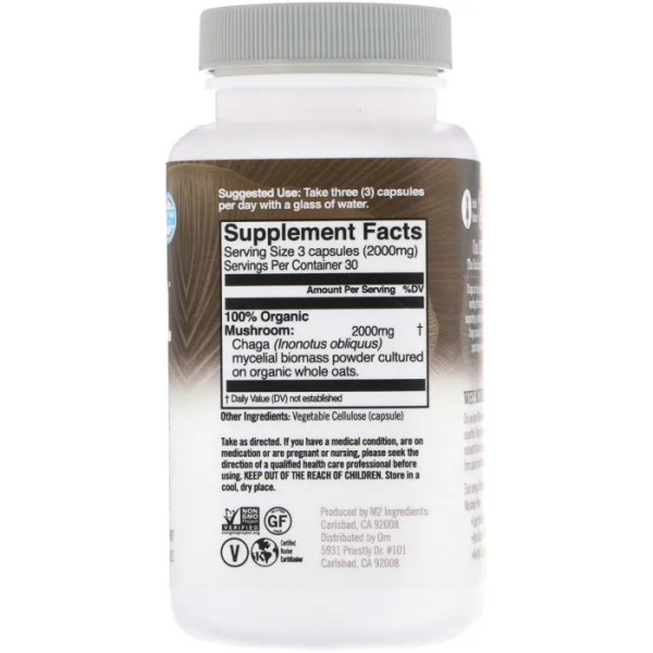 Чага, Chaga, Om Mushrooms, 2000 мг, 90 вегетаріанських капсул (667 мг на 1 капсулі)