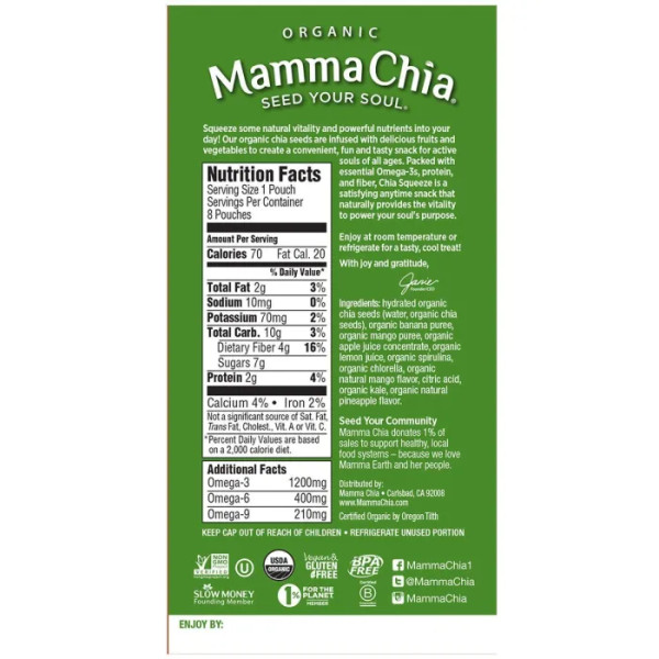 Насіння Чіа, Chia Squeeze, Mamma Chia, 8 пакетів по 99 г