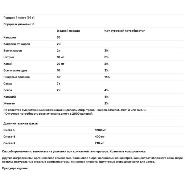 Семена чиа, Vitality Snack, Mamma Chia, органик, дикая малина, 8 пакетов по 99 г