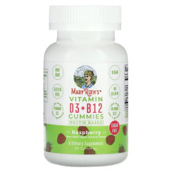 Вітаміни D3 + B12, жувальні, на основі пектину, смак малини, MaryRuth's Vitamin D3 + B12 Gummies, 60 жувальних цукерок