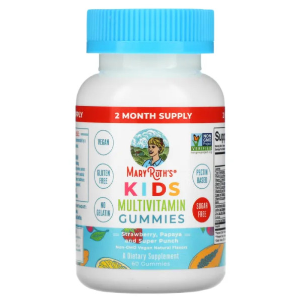 Мультивітаміни для дітей, Kids Multivitamin Gummies, MaryRuth Organics, полуниця, папайя та суперпунш, 60 жувальних цукерок