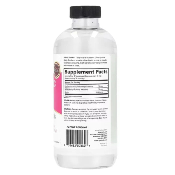 Гіалуронова кислота, підтримка волосся, шкіри та нігтів, Hyaluronic Acid, Hyalogic, удосконалена формула, 354,88 мл