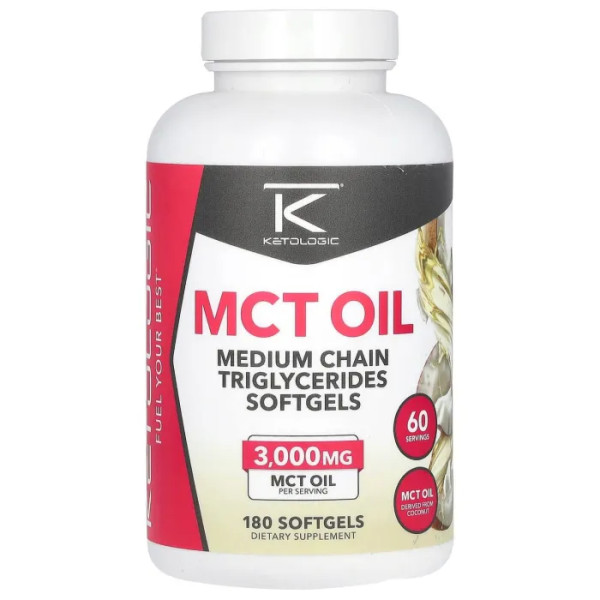 МСТ олія, MCT Oil, KetoLogic, 3000 мг, 180 капсул (1000 мг в 1 капсулі)
