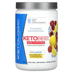 Кетоновые соли с кофеином, BHB Caffeine KetoLogic Keto Energy, вкус малиновый лимонад, 255 г