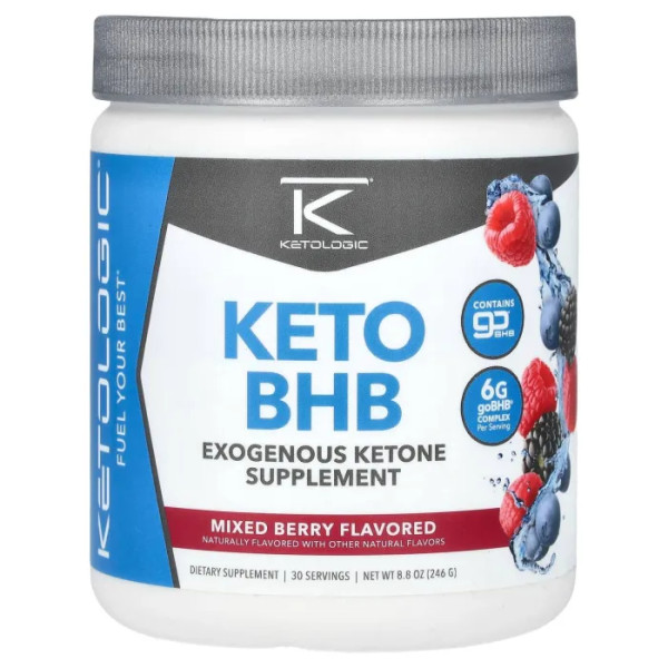 Кетонові солі, бета-гідроксибутират, Keto BHB, KetoLogic, ягідне асорті, 246 г