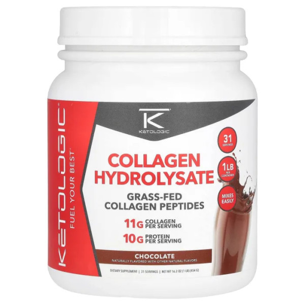 Гідролізат колагену, Collagen Hydrolysate, KetoLogic, зі смаком шоколаду, 454 г