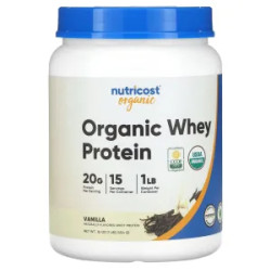 Сироватковий протеїн 454 г, Organic Whey Protein Nutricost, органік, смак ваніль