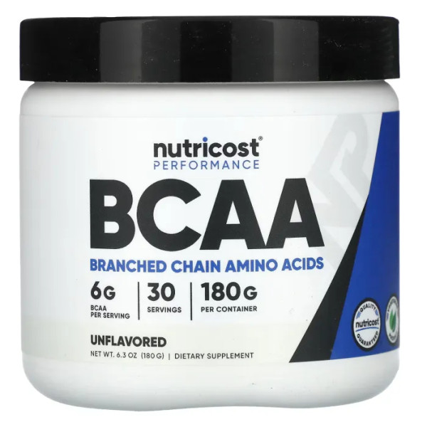 Амінокислоти ВСАА, BCAA, Unflavored, Nutricost, Performance, без смаку, 180 г