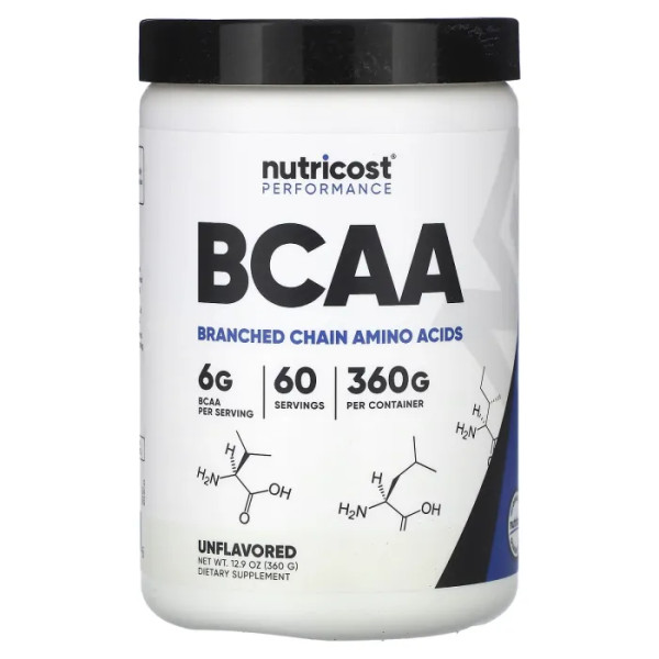 Амінокислоти ВСАА, Amino Acids BCAA, Nutricost, Performance, без смаку, 360 г